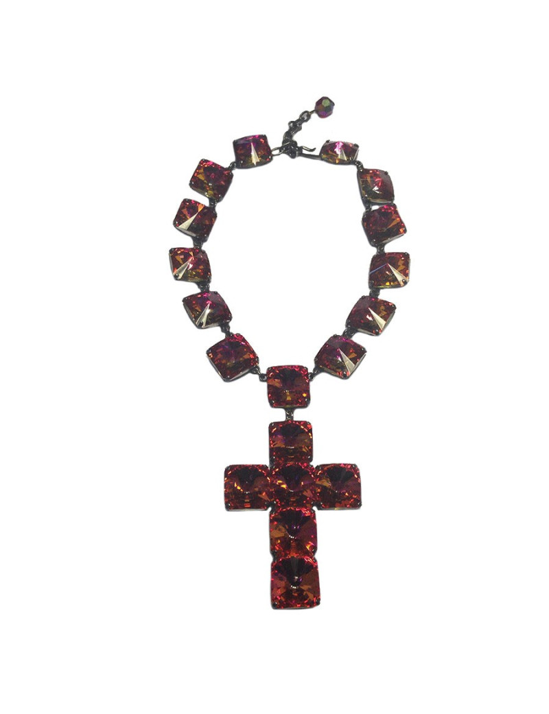 Collier croix anonyme en brillants multicolores