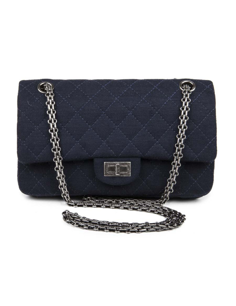 Sac timeless CHANEL jersey bleu