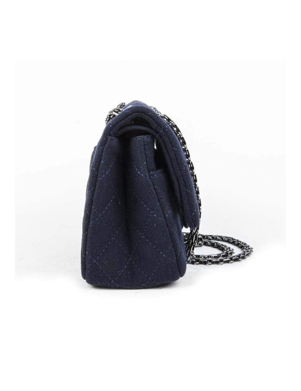 Sac timeless CHANEL jersey bleu