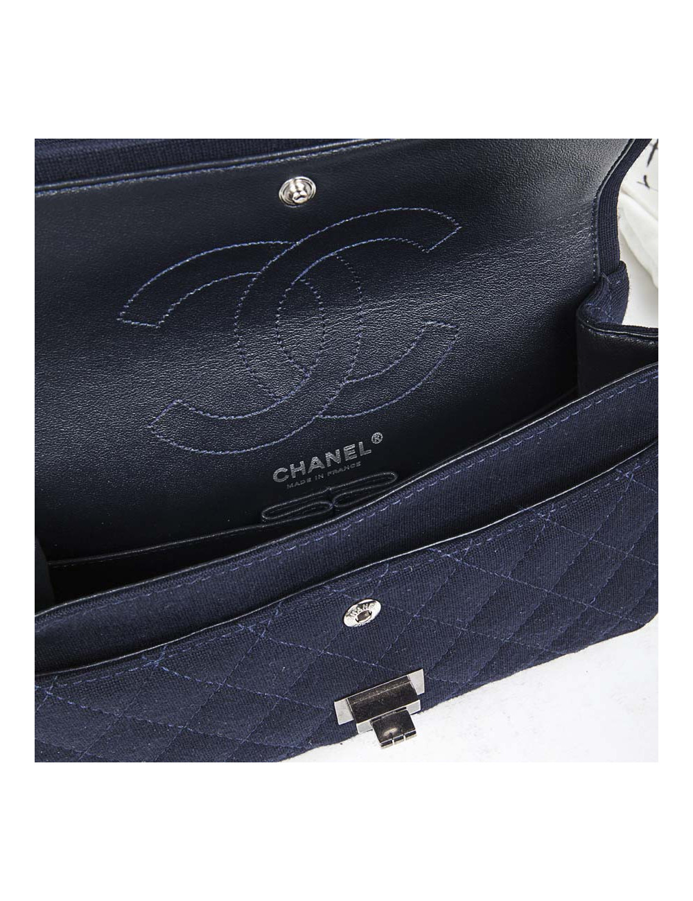 Sac timeless CHANEL jersey bleu
