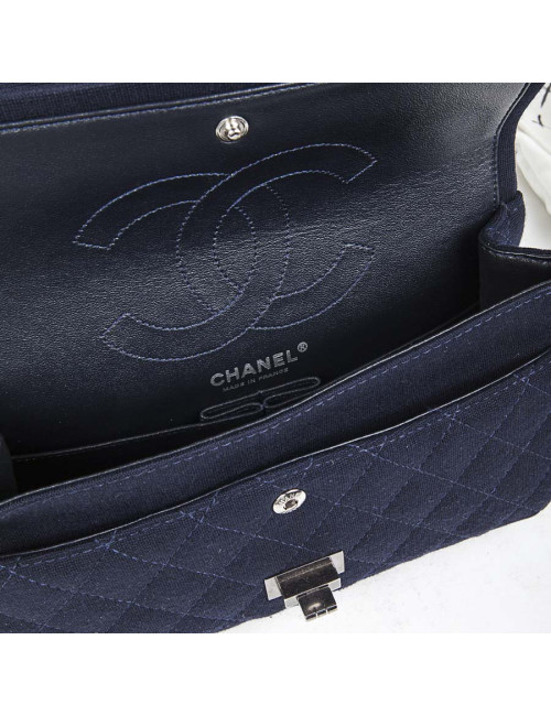 Sac timeless CHANEL jersey bleu
