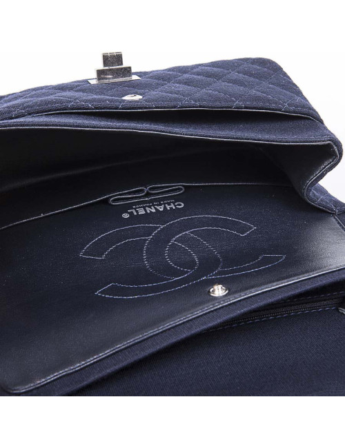 Sac timeless CHANEL jersey bleu