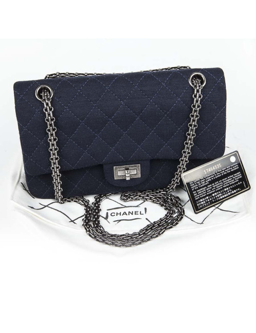Sac timeless CHANEL jersey bleu