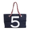 CHANEL bag '5' in navy blue canvas and quilted silver leather
