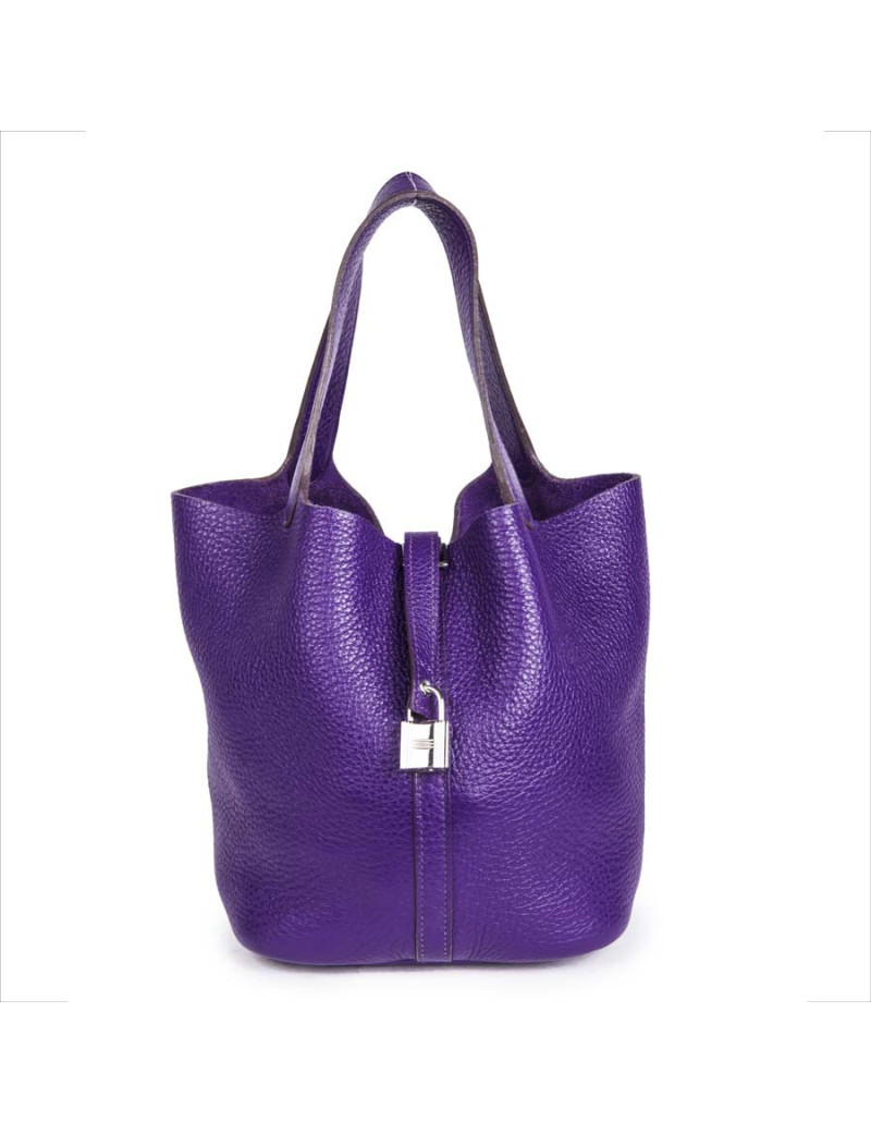 Sac Picotin HERMES cuir grainé violet