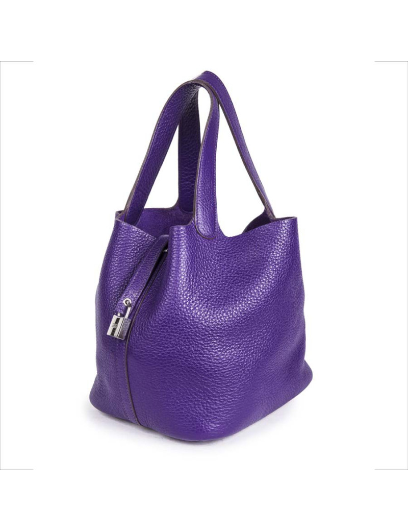 Picotin HERMES leather grained purple GM bag
