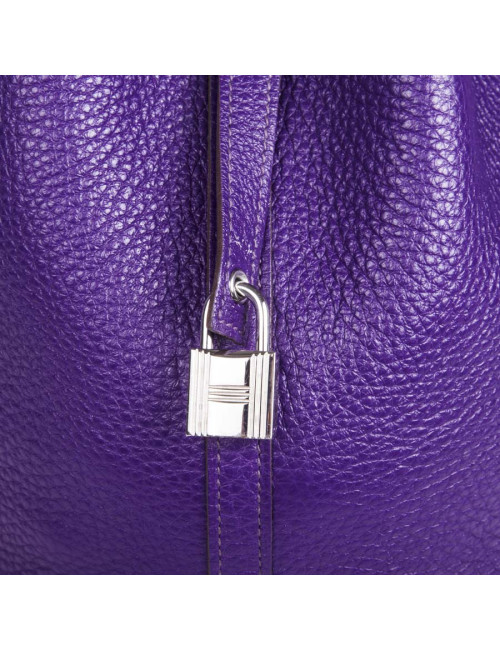 Picotin HERMES leather grained purple GM bag
