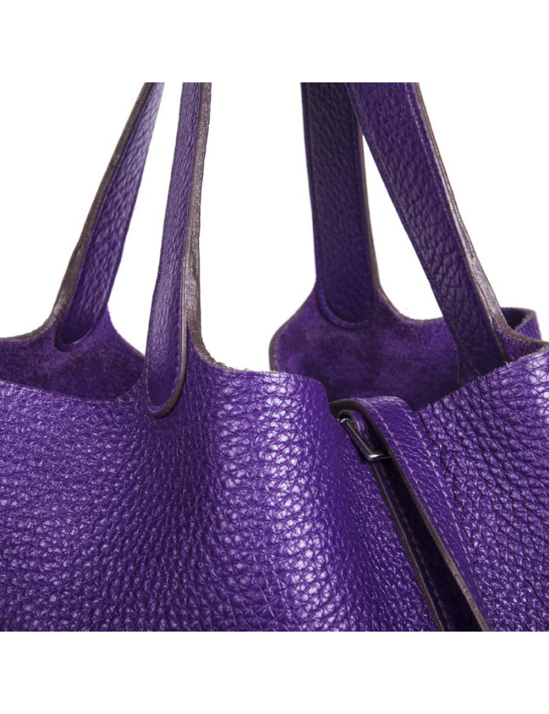 Picotin HERMES leather grained purple GM bag