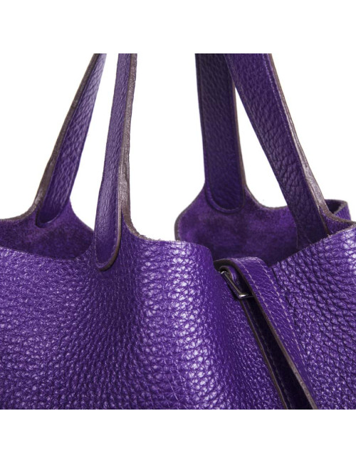 Sac Picotin HERMES cuir grainé violet