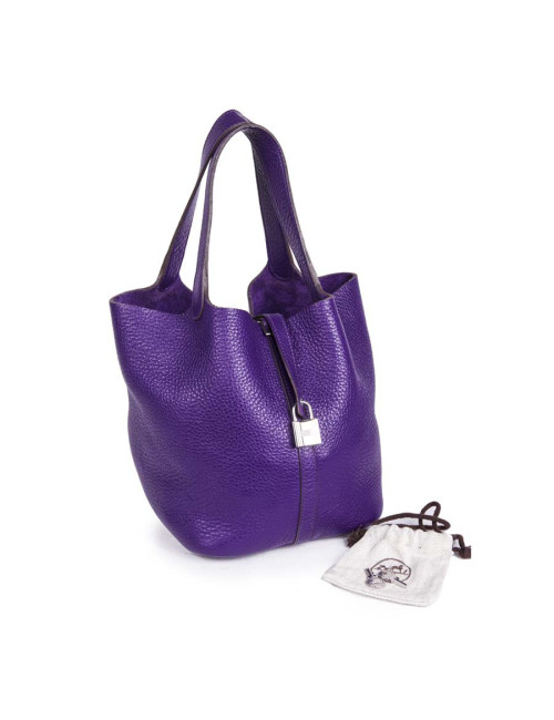 Sac Picotin HERMES cuir grainé violet