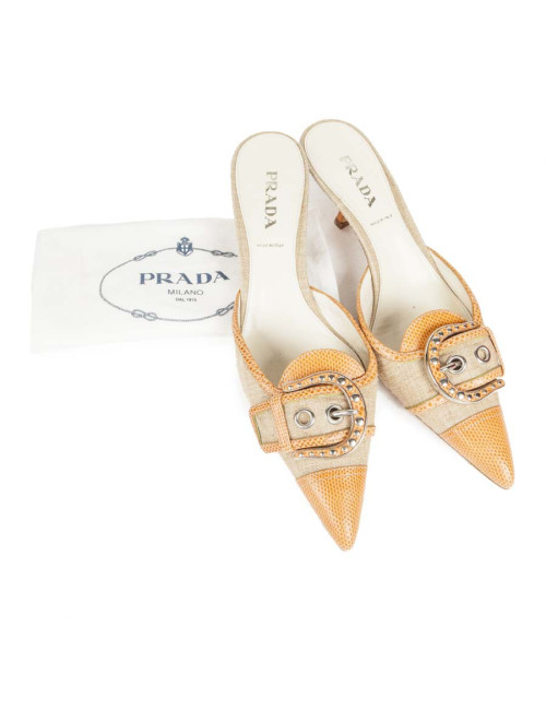 Mules PRADA 39.5 T canvas and snake
