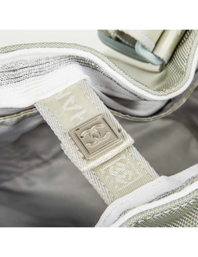 Chanel 'sport line' bag in gray canvas.