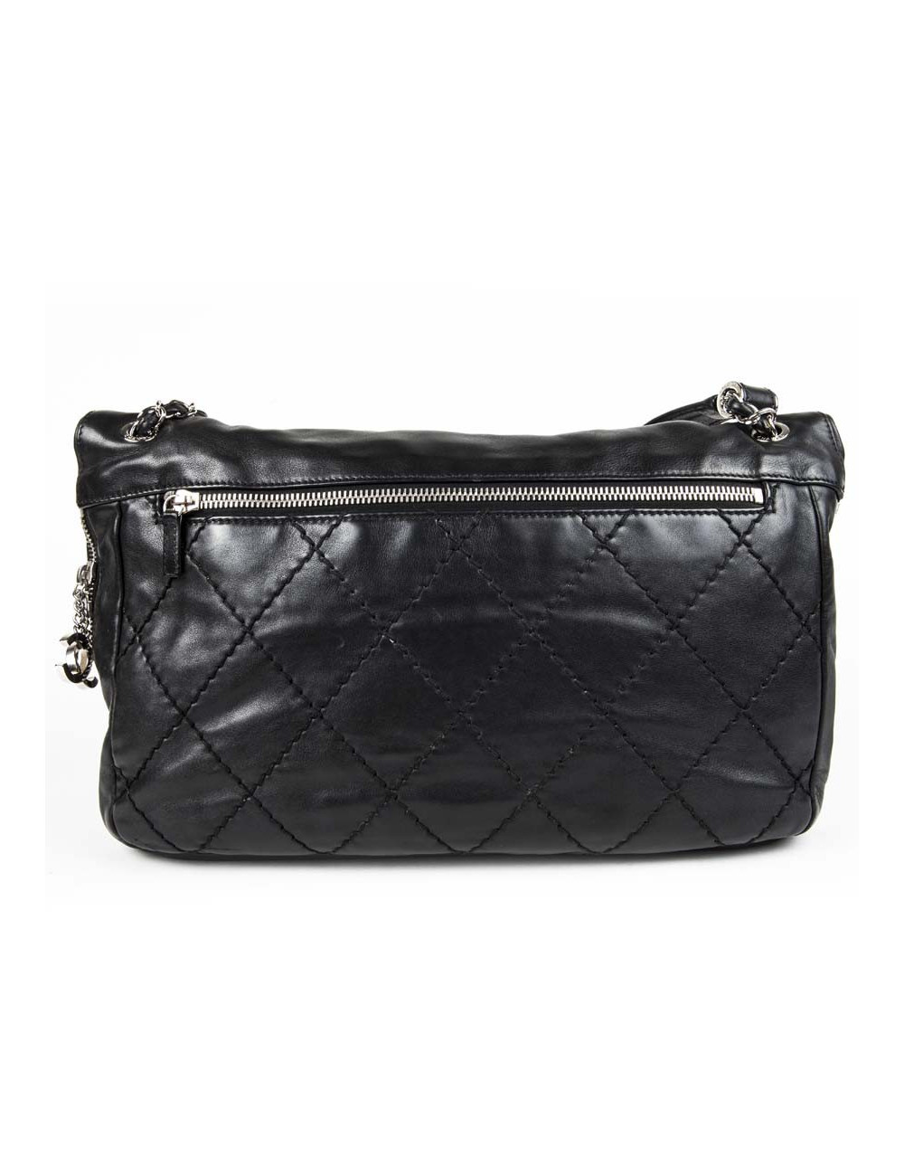 Sac besace CHANEL en cuir souple noir 