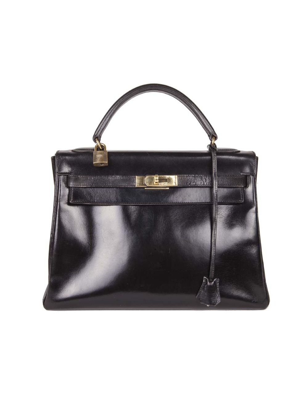 Sac Kelly 32 HERMES vintage cuir box noir