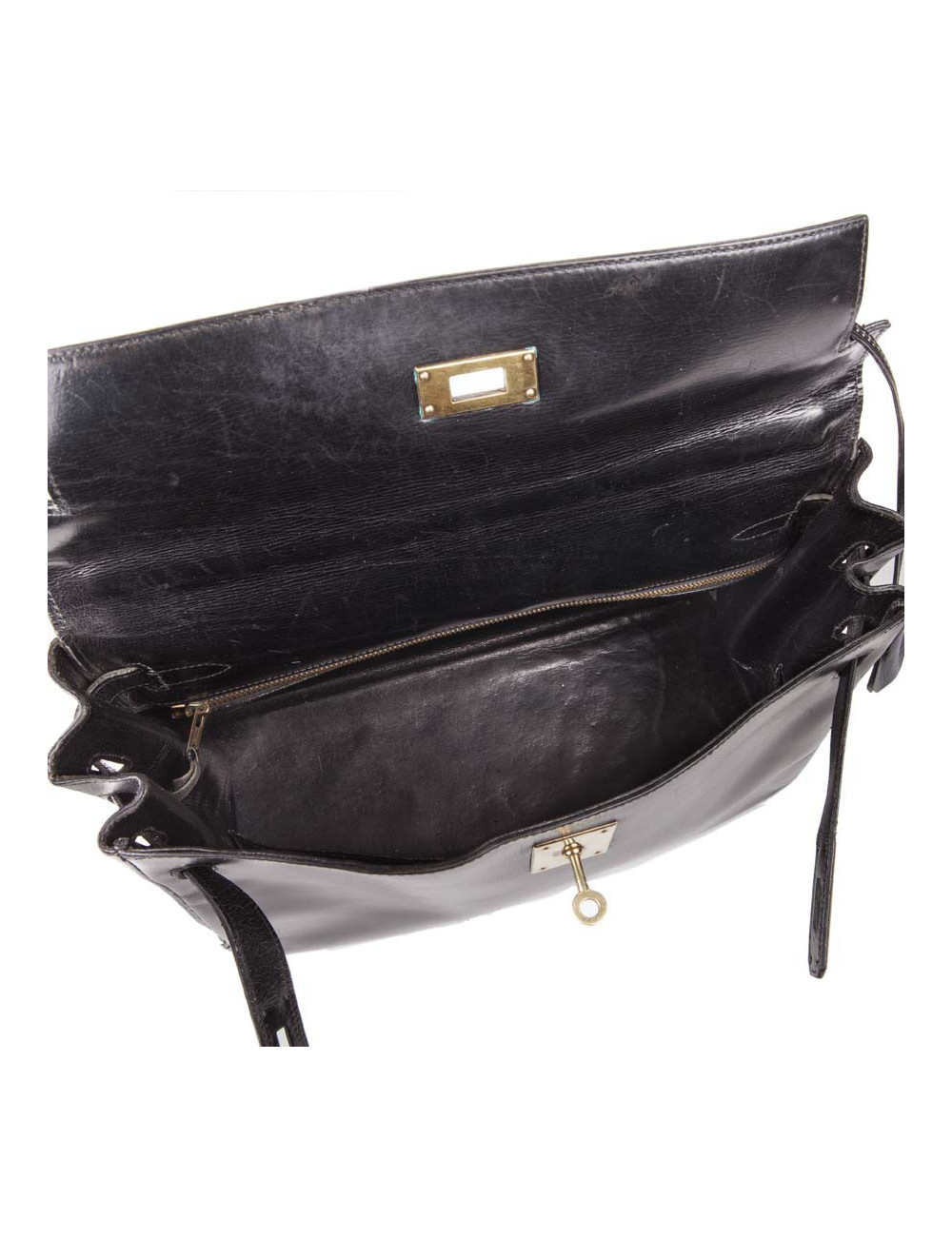Sac Kelly 32 HERMES vintage cuir box noir