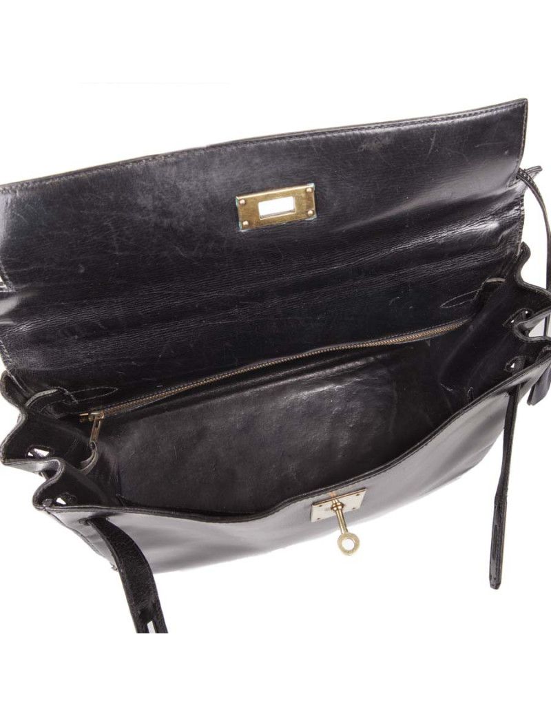 Sac Kelly 32 HERMES vintage cuir box noir