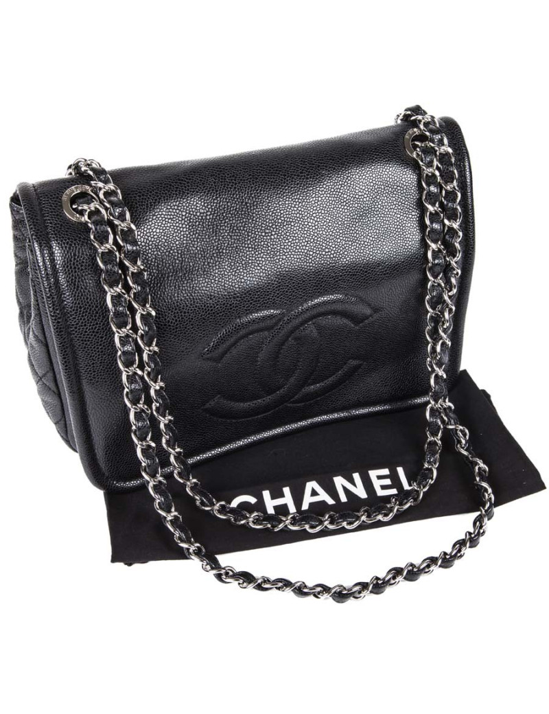 Sac CHANEL cuir grainé noir