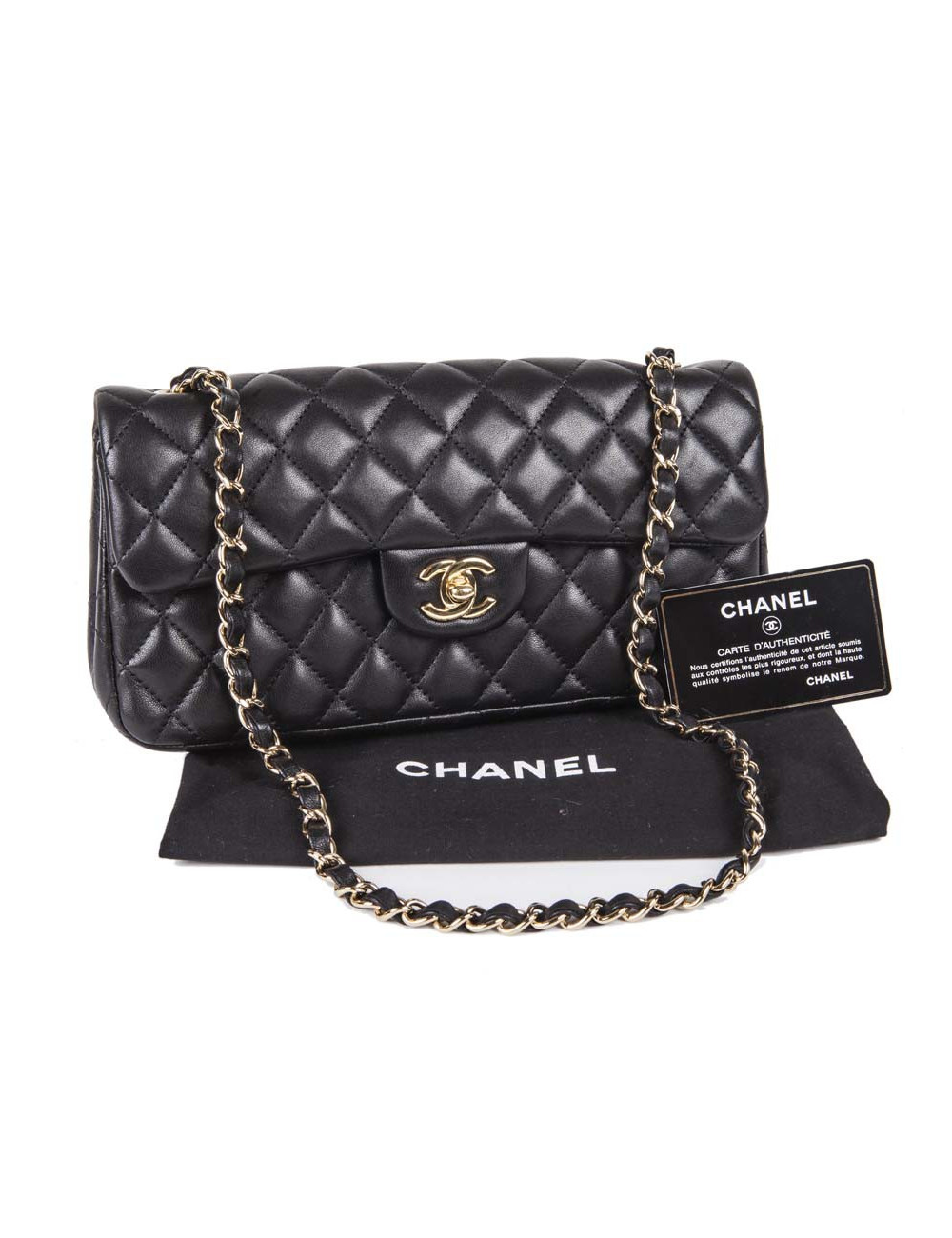 Sac CHANEL baguette cuir noir matelassé