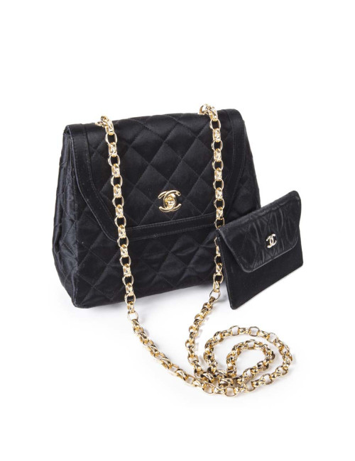 Sac du soir CHANEL en satin noir