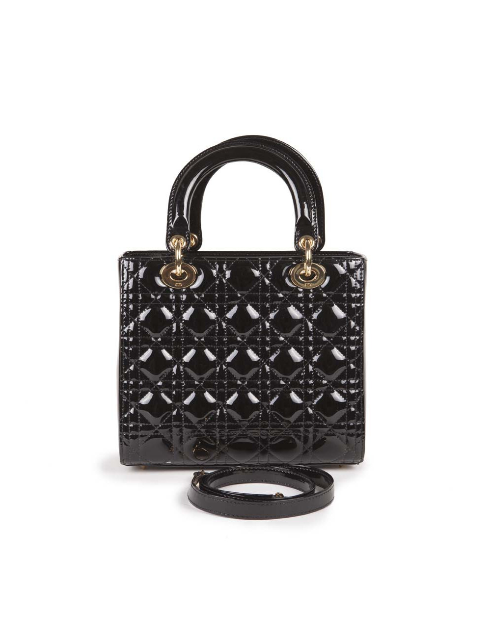 CHRISTIAN DIOR Lady Dior bag in black quilted patent leather