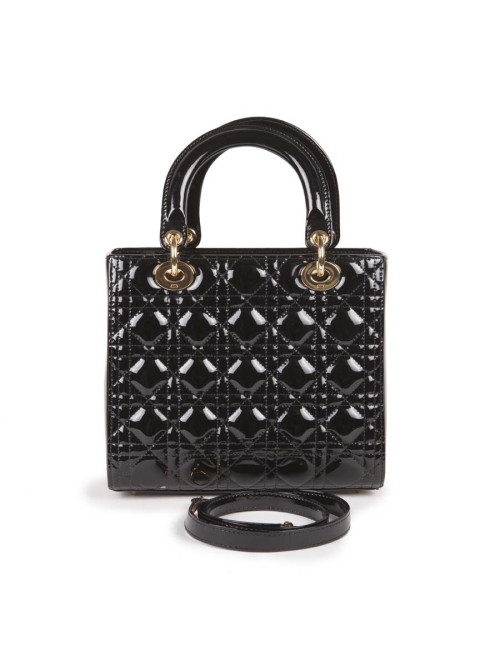 CHRISTIAN DIOR Lady Dior bag in black quilted patent leather