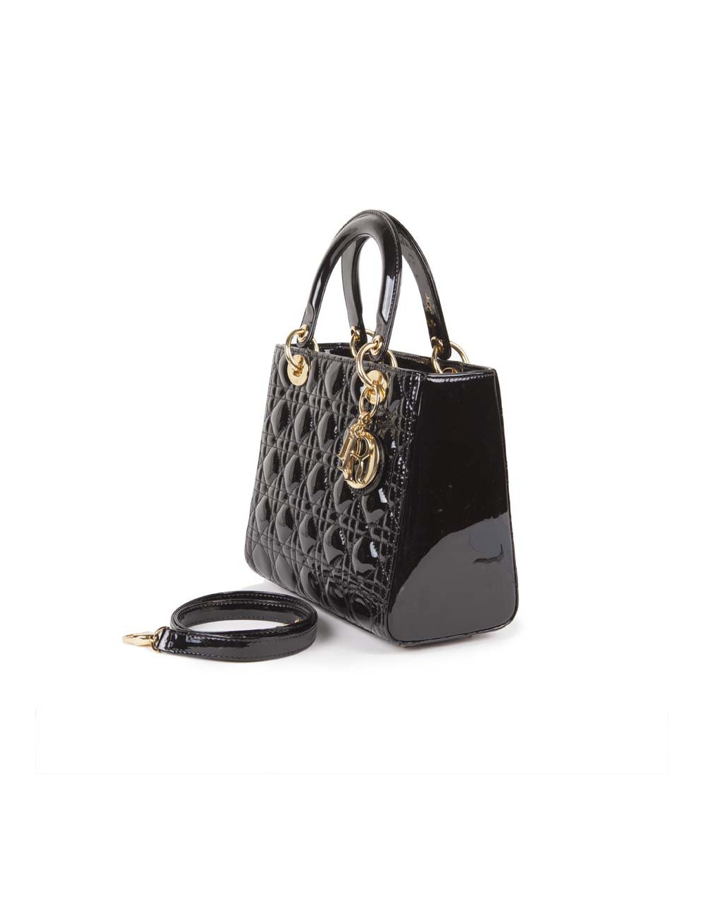 CHRISTIAN DIOR Lady Dior bag in black quilted patent leather