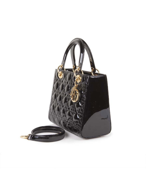 CHRISTIAN DIOR Lady Dior bag in black quilted patent leather
