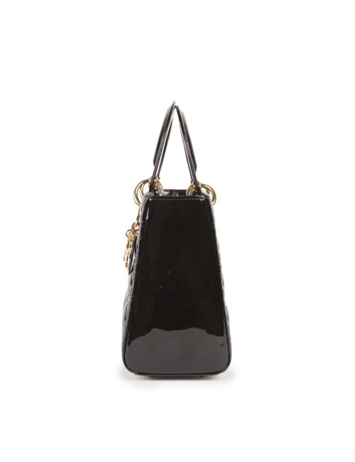 CHRISTIAN DIOR Lady Dior bag in black quilted patent leather