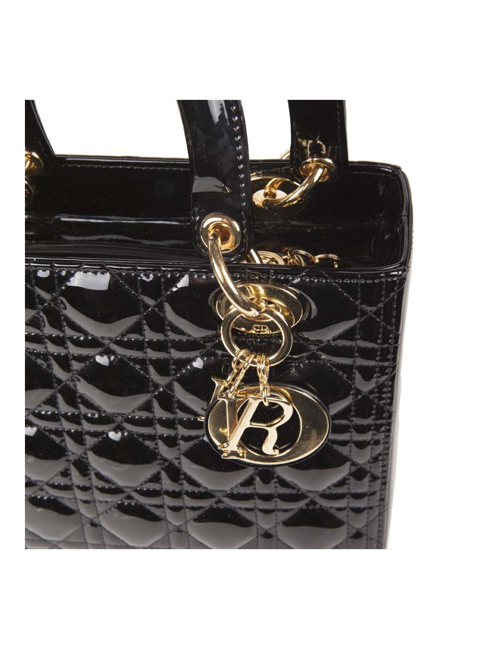 CHRISTIAN DIOR Lady Dior bag in black quilted patent leather