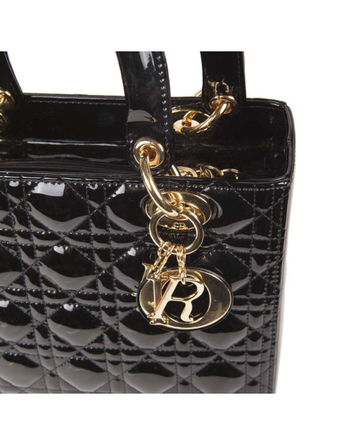 CHRISTIAN DIOR Lady Dior bag in black quilted patent leather