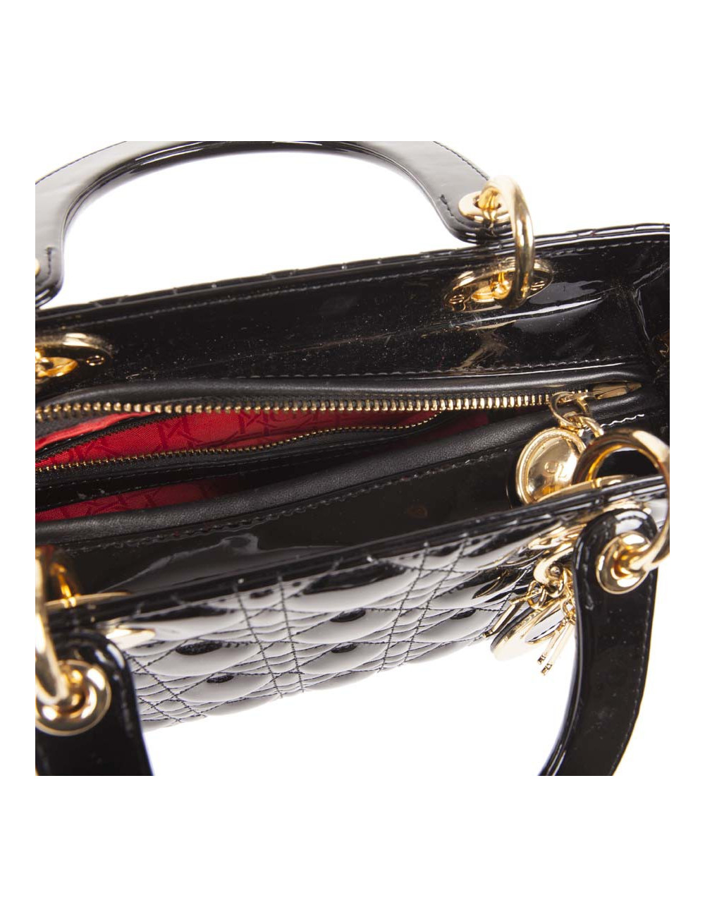 CHRISTIAN DIOR Lady Dior bag in black quilted patent leather