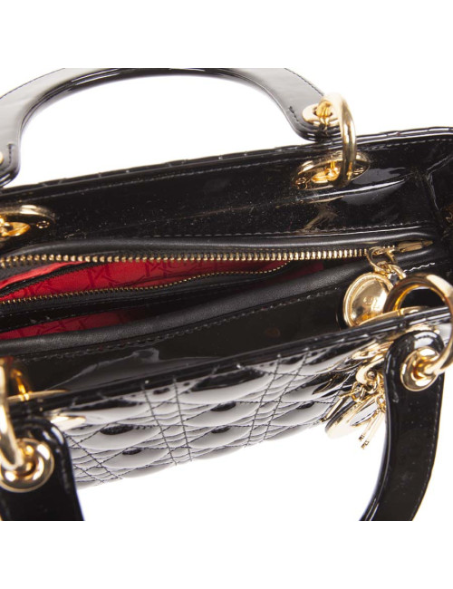 CHRISTIAN DIOR Lady Dior bag in black quilted patent leather