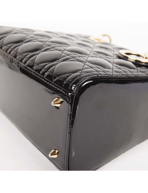 CHRISTIAN DIOR Lady Dior bag in black quilted patent leather