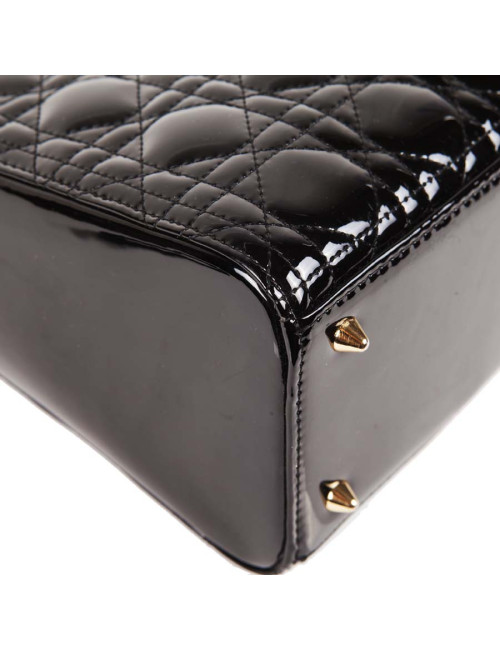 CHRISTIAN DIOR Lady Dior bag in black quilted patent leather