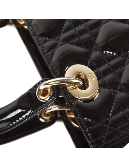 CHRISTIAN DIOR Lady Dior bag in black quilted patent leather