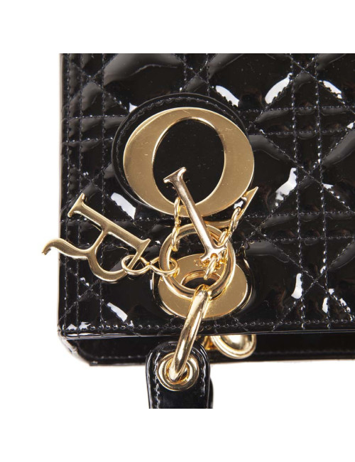CHRISTIAN DIOR Lady Dior bag in black quilted patent leather