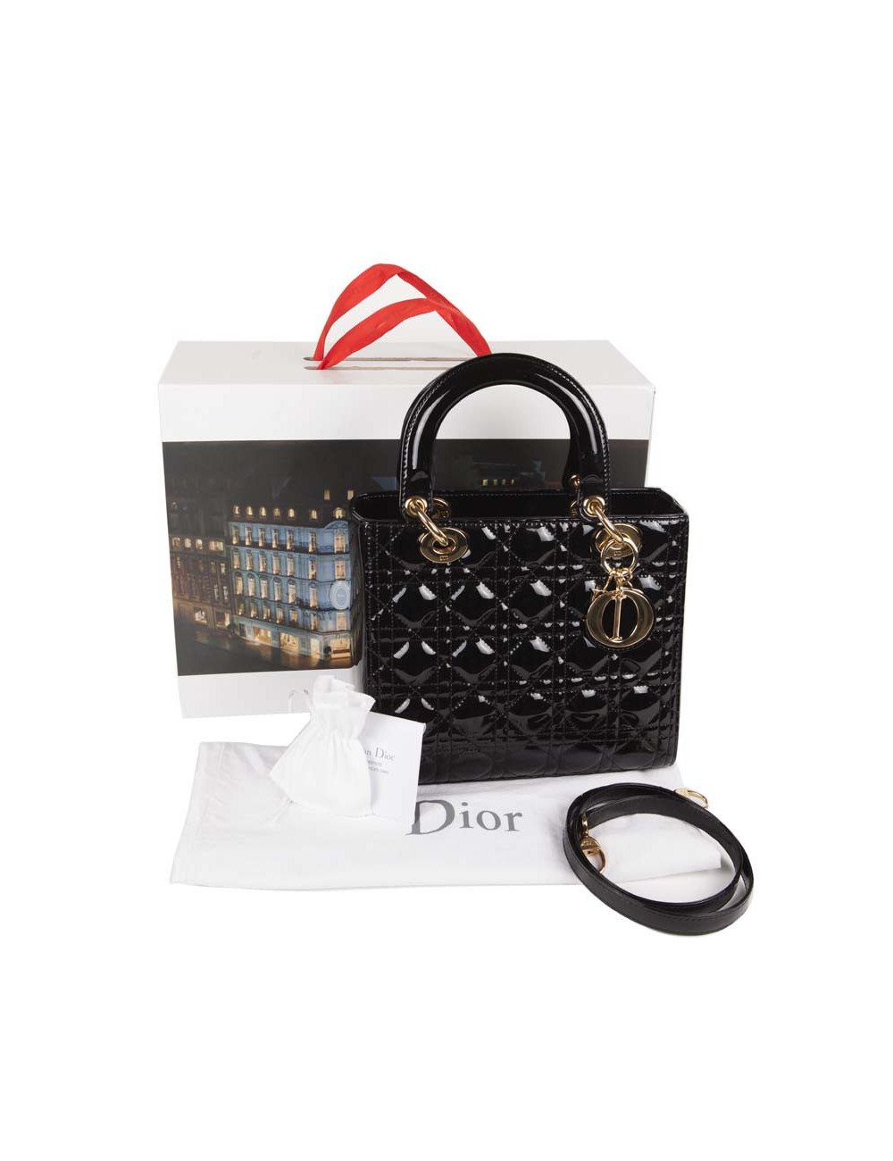 CHRISTIAN DIOR Lady Dior bag in black quilted patent leather