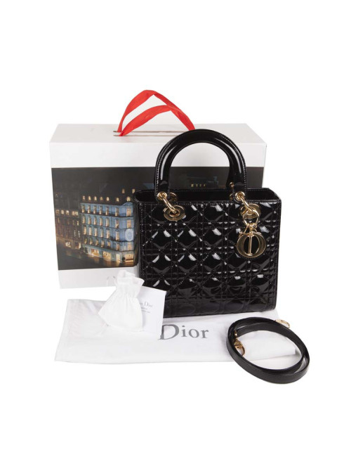 CHRISTIAN DIOR Lady Dior bag in black quilted patent leather