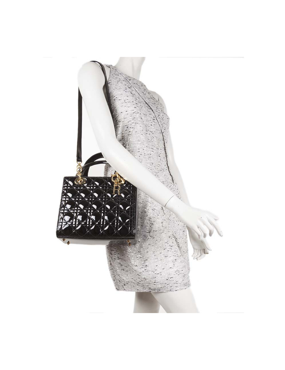 CHRISTIAN DIOR Lady Dior bag in black quilted patent leather