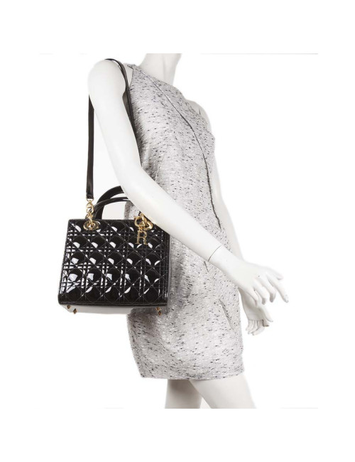 CHRISTIAN DIOR Lady Dior bag in black quilted patent leather