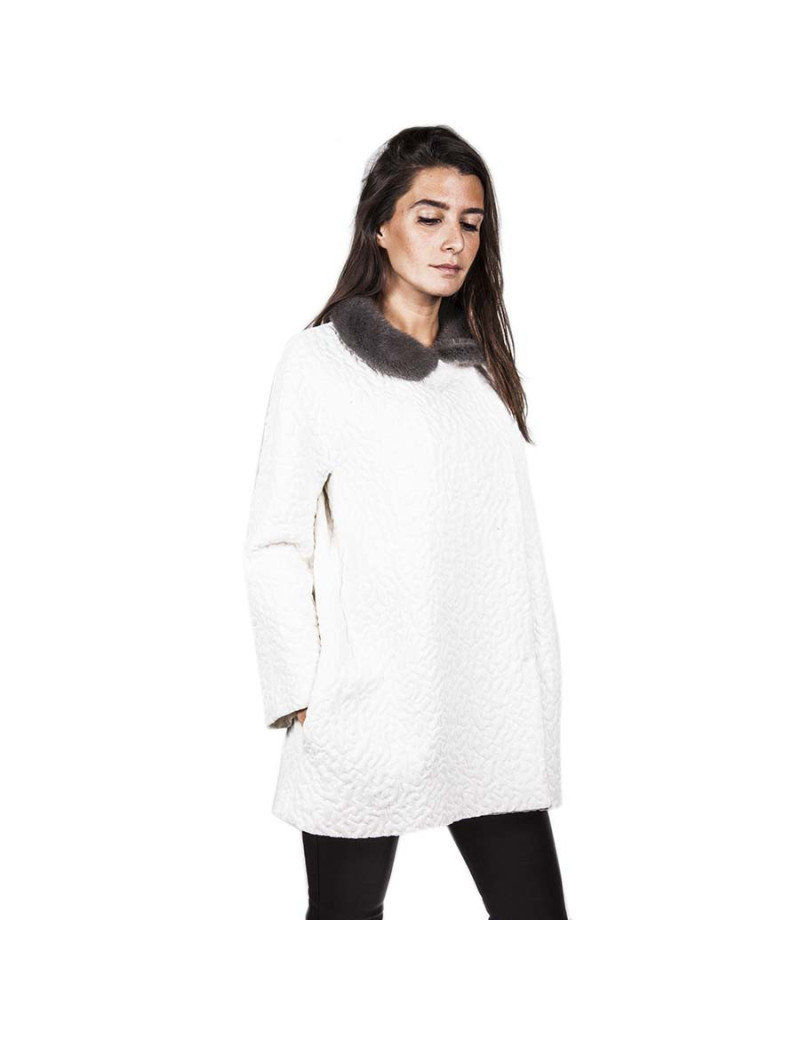 Veste GIAMBATTISTA VALLI T44it blanche col vison gris