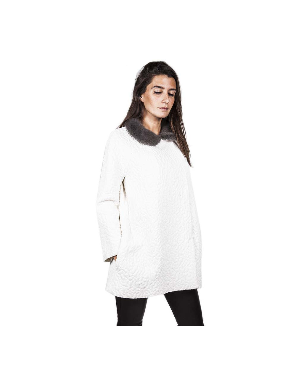 Veste GIAMBATTISTA VALLI T44it blanche col vison gris