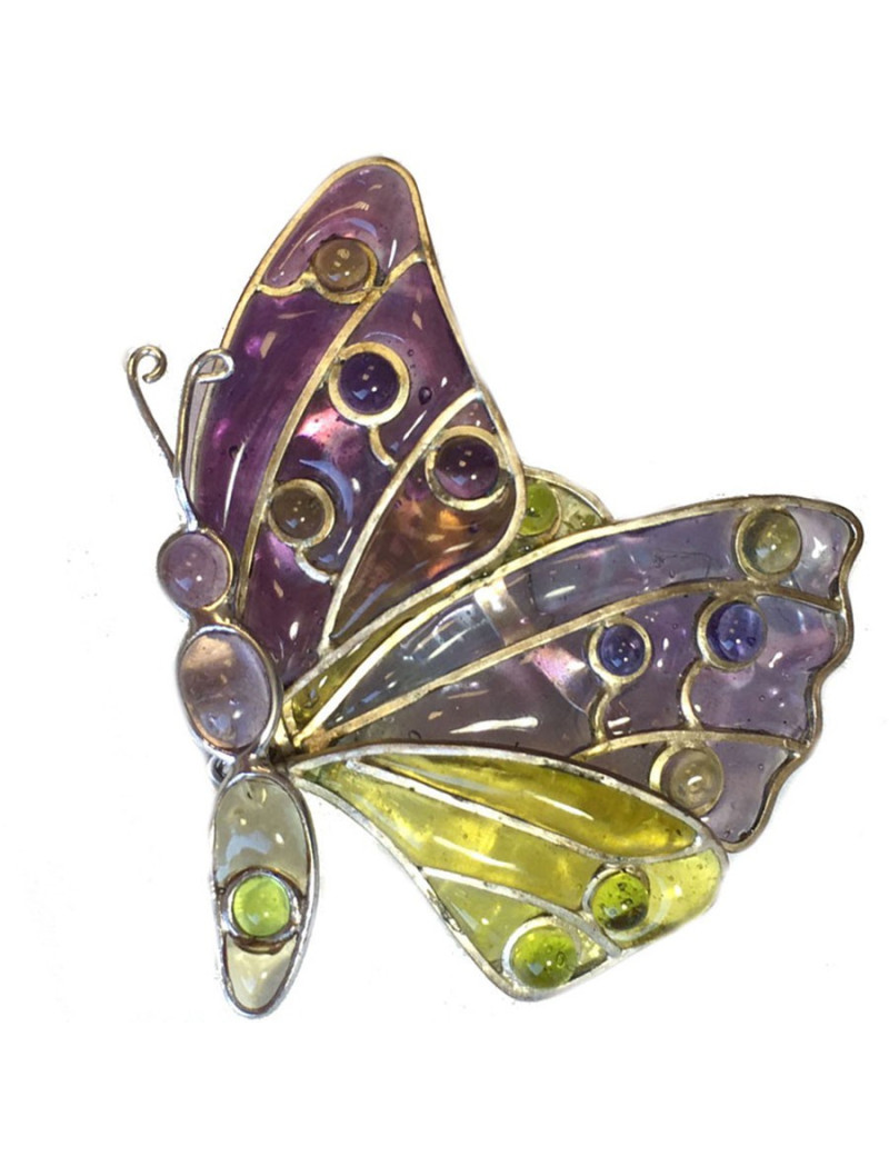 Broche LOUIS VUITTON Série limitée papillon en pâte de verre multicolore