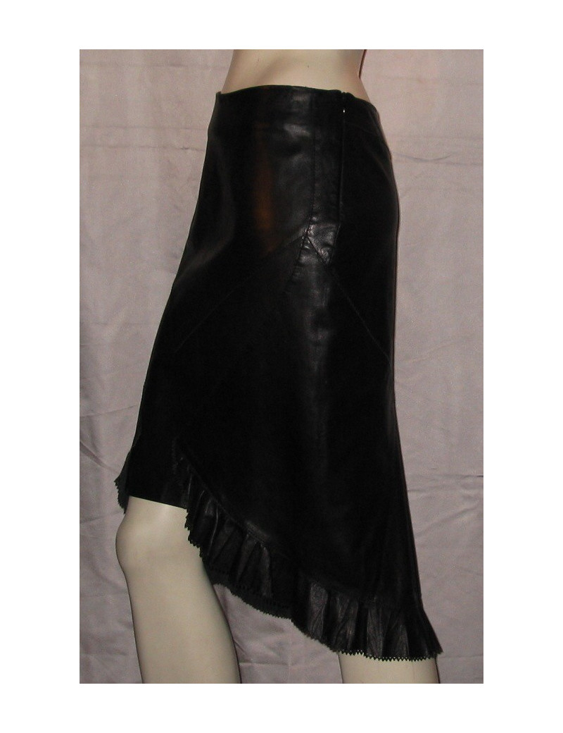 Jupe cuir noir finition dentelle ROBERTO CAVALLI