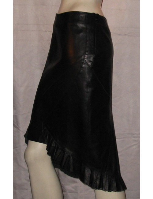 Jupe cuir noir finition dentelle ROBERTO CAVALLI