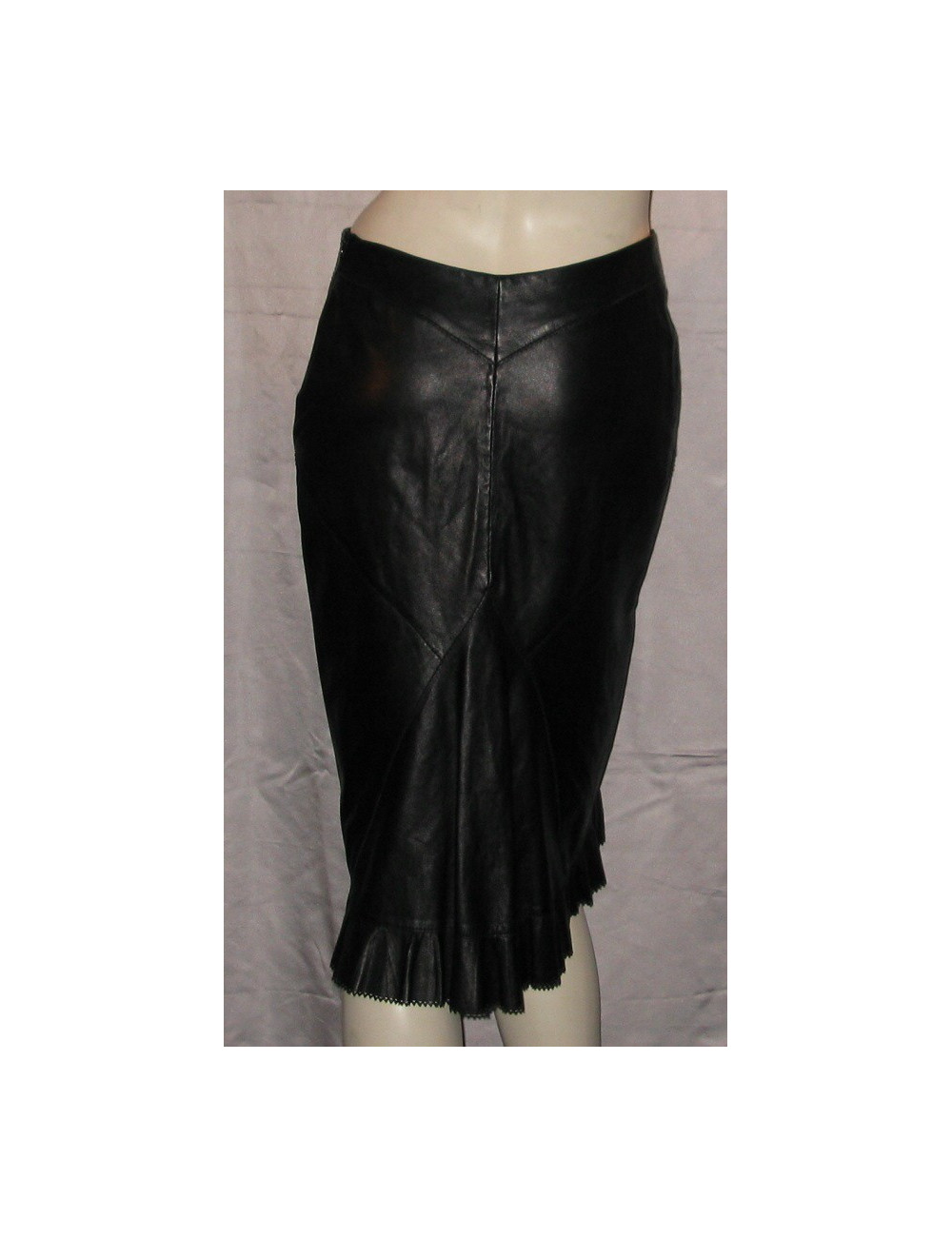 Jupe cuir noir finition dentelle ROBERTO CAVALLI