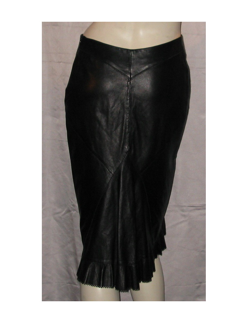Jupe cuir noir finition dentelle ROBERTO CAVALLI