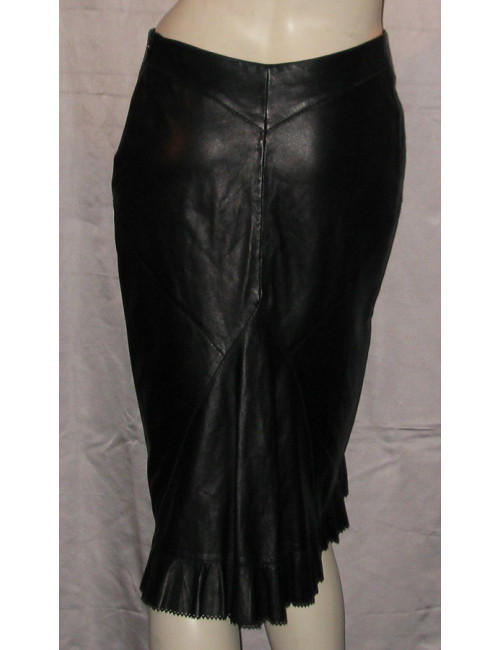 Jupe cuir noir finition dentelle ROBERTO CAVALLI