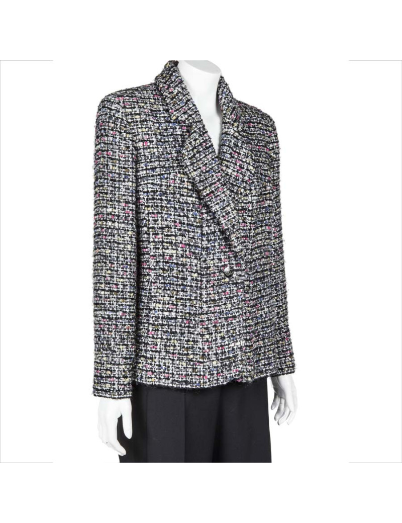 Veste CHANEL T 46 en tweed blanc gris et rose