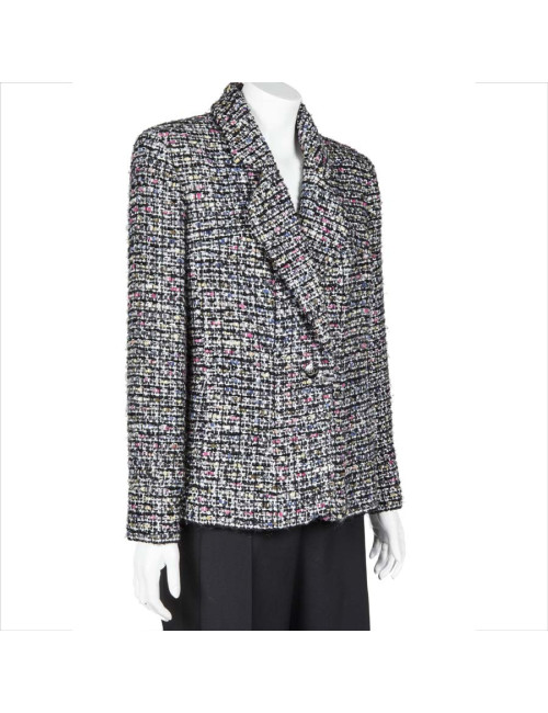 Veste CHANEL T 46 en tweed blanc gris et rose